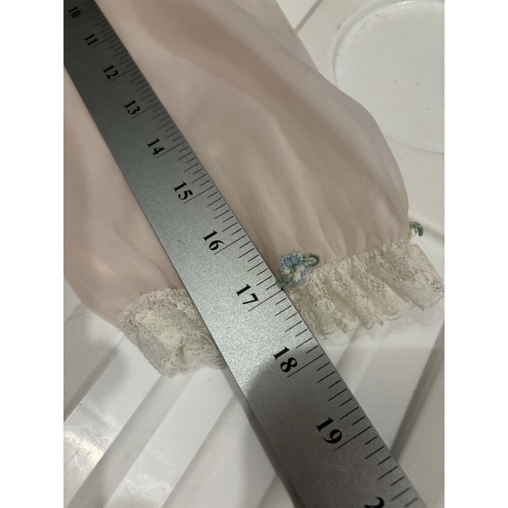 Vintage 60s Dainty Chiffon Bed Jacket Flower Pink pastel Cottage Soft Girl MCM M - Picture 12 of 16